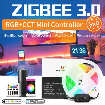 Gledopto Zigbee 3.0 Smart DC5V Mini USB LED Light Strip Controller Kit е Подходящ и За Декорация на Телевизия на Компютъра, Кухня, Спалня Sasha