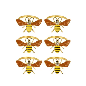 6ШТ. Метален пръстен за салфетки с дизайн на жълтата Пчелите, Обтегач за кърпи, Държач за кърпички с Пчела, за Украса на масата за Сватбеното парти, на празничния на хотела