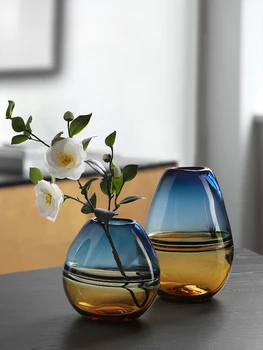 Нови висококачествени леки луксозни бижута от наклон стъкло във ваза цветя, аранжировки от цветя за всекидневната, висококачествени декорация за масата за хранене