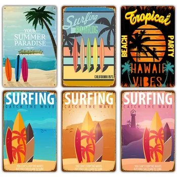 Стикери серия Summer Beach Surf Метална плоча Плакат Бар Пъб Плажно Парти Кухня Ресторант Стенно изкуство Ретро Рисувани от метал Декор
