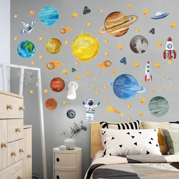 Стикер за стена с анимационни вселената и планетата, детска стая, кабинет, украса за спални, тапети, стенописи, етикети за начало на изкуството, стикери за детска стая