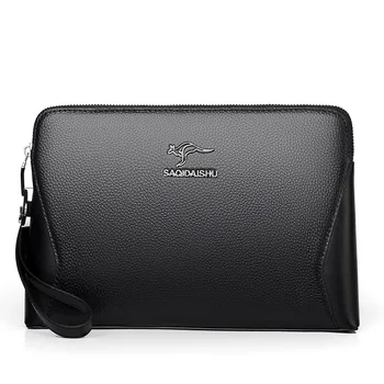 Мъжка чанта-клатч с парола, чанти-пликове от естествена кожа, модерен бизнес портфейл-клатч, мъжки чанти на китката, кожена мъжка чанта за ръце