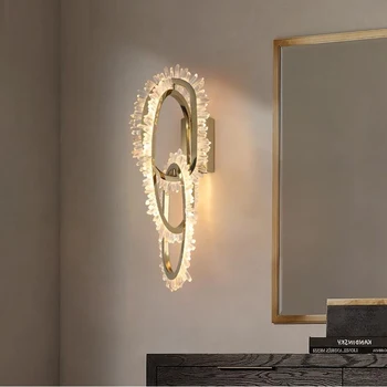 Стенен лампа за дневна луксозно кристално осветление, дизайнерски стенни декоративни осветителни тела с ръчно изработени от неръждаема стомана