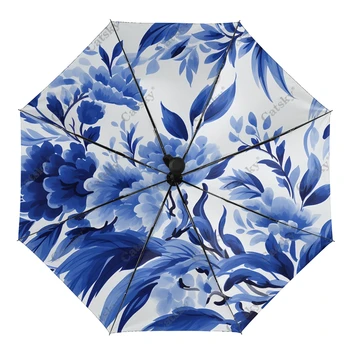 Синьо-бял Ретро чадър с цветя модел Rain 