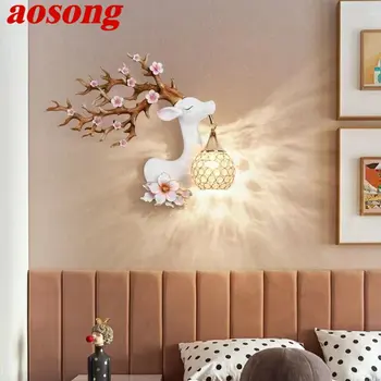 Модерен стенен лампа AOSONG с елени, led креативен интериор в формата на цветя, сливи, халба бира е от смола, за дома, хол, спалня, коридор