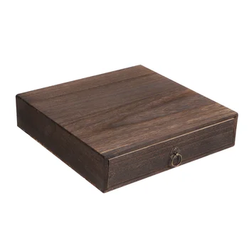 Реколта дървена настолна Органайзер, Многослоен чекмеджето за съхранение на бижута, Прахоустойчив, кутия за документи с дръжка