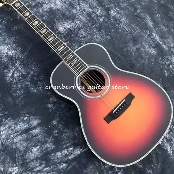 Висококачествен модел OM, Акустична китара VS Color, 100% Естествен Морски охлюви, плот от масивна дървесина, 39 Инча, Лешояд от черно дърво, безплатна доставка
