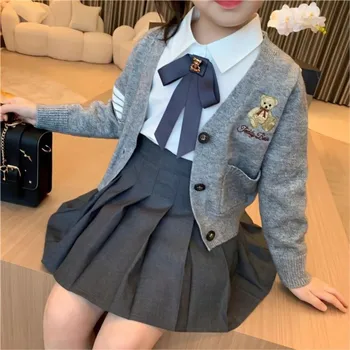 2023 Нов детски комплект униформи в стил колеж Jk, Бяла риза, с къса пола, яке, творчески детски блейзър от 3 теми, костюм LE527