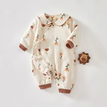 Дрехи за бебета от утолщенного памук с принтом пеперуди, зимни дрехи, дрехи на монах, пролет и есен
