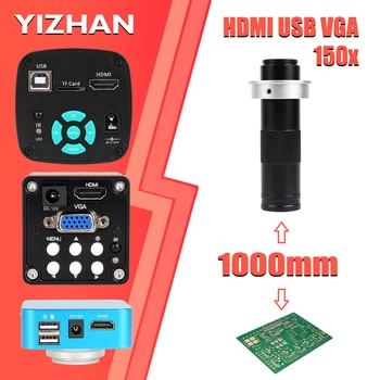 4K 48MP 1080P HDMI, USB, 13MP VGA, 60 кадъра в секунда, промишлени видео, Цифров микроскоп, камера за, запояване, ремонт, Опция, обектив C байонетом 150 пъти