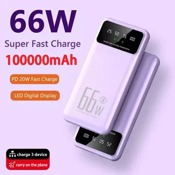 Мобилен захранване капацитет от 100000 ма 66 W, преносимо външно зарядно устройство за бързо зареждане за Huawei Samsung Iphone Powerbank