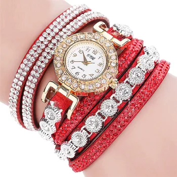 Дамски модни ежедневни аналогов кварцов дамски часовник-гривна с кристали
