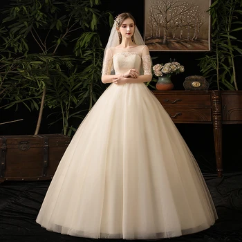 YUDX Dresses None Прости сватбени рокли с кръгло деколте и наполовина дантелени Рокли за жени 2023 г. Добри продажби