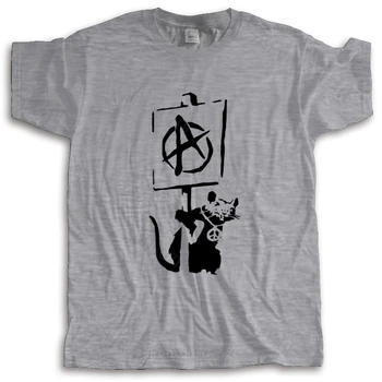 Лятна мъжка тениска Banksy street art DMC Anarchy rat holding sign най-тениска унисекс тениска за тийнейджъри, стръмни върхове