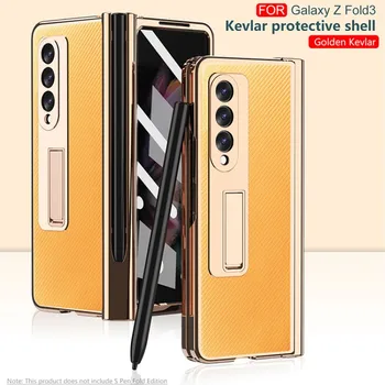 Луксозен Корпус с Двойна тръба на шарнирна Връзка За Samsung Galaxy Z Fold 4 Fold 3 5G Калъф За Телефон Fold4 3 HD Рамка С Покритие От предния Филм, Защита От падане
