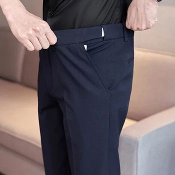 Мъжки тънък бизнес обикновена Дебнещ ежедневни и официални офис панталони, мъжки летни стрейчевые костюмные панталони с дължина до щиколоток, големи размери 28-36