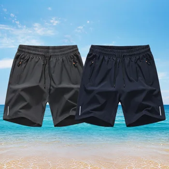 Летни мъжки плажни панталони Ice Коприна, бързо съхнещи, на хладно, удобни, дишащи, свободни спортни шорти за бягане и фитнес, големи размери на M-8XL