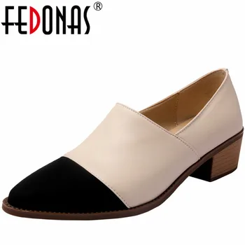 FEDONAS/ дамски обувки-лодка от естествена кожа в ретро стил на дебелите обувки; дамски обувки за възрастни; сезон пролет-лято; многоцветни основни офис женски обувки;
