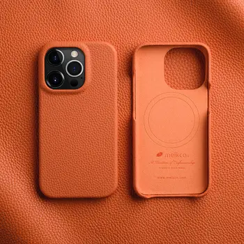 Melkco Естествена кожа премиум-клас, калъф от естествена телешка кожа, чанта за мобилен телефон, калъф за iPhone 14 15 Pro Max Plus, MagSafe магнитен