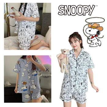 Лятна пижама Снупи, женски прости модни Шорти с къси ръкави, Пижамный комплект с с анимационни аниме принтом, домашно облекло за почивка