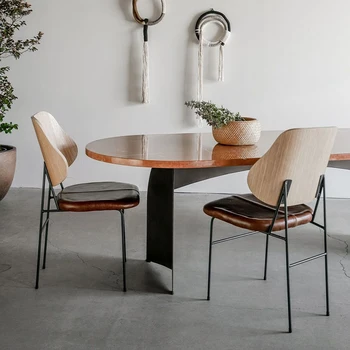 Италианско минималистичное обяд стол сгъване за домашно хранене столове кожата е в скандинавски стил и ваби-съби