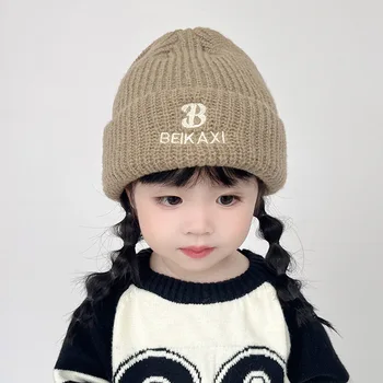 Детска шапка с бродерия букви Есен Зима Топло за малки момчета и момичета Мода вязаная шапчица с качулка, Шапка Детска Шапка Капор