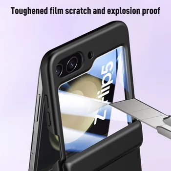 Защитен калъф с закалено Стъкло Дрън За Samsung Z Flip 5 Galaxy Z Flip5 Fold 5 Пружинен Шарнир Полнообъективная Защитно покритие Камери