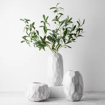 Nordic ins керамична ваза с украса прост дневна работна маса сушена цвете цветен мрамор плосък каре ваза декорация на дома