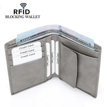 Мъжки портфейл RFID от изкуствена кожа, държач за карти, Кратки портфейли, двойна дизайн, Малък портфейл, чанта за пари, джоб за монети, Високо качество
