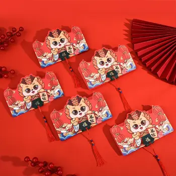 Паричен Торба Късмет Червен Плик С Изображение на Дракон с най-Добри Пожелания Пари Чанти САМ Опаковка 2024 Коледен Пакет Чанта За Благословиите на Коледни Подаръци