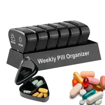 Пътната кутия за хапчета Пластмасов калъф за хапчета Седмичен Органайзер за лекарства Контейнер Опаковка таблетки Решетеста притежателя
