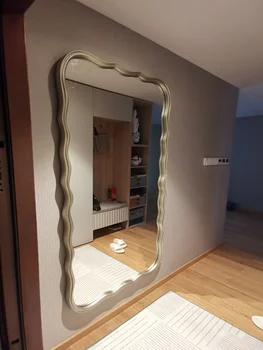 Лицето на френското ретро огледало в цял ръст, европейският гардероб, стенно огледало в дървена рамка, тоалетка, подова огледало, стенно огледало