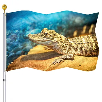Декоративен флаг с крокодили, за дома, вътрешно антре, външен двор, Знамена земноводни и влечуги с двойни шевове, банер с медни люверсами