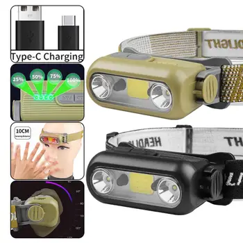 Акумулаторна батерия USB led налобный лампа със сензор, налобный лампа за къмпинг, налобный фенер за риболов, фенер XPE + КОЧАН, налобный фенер