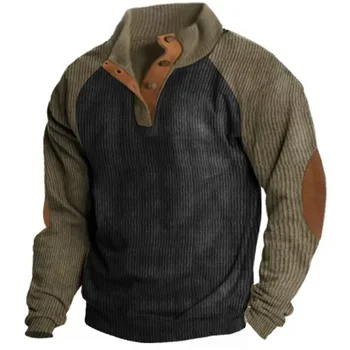 Есенна реколта hoody с бутоните за мъже, Модни мъжки 3D облекло оверсайз, ежедневни hoody, ежедневни пуловери с дълъг ръкав, потници