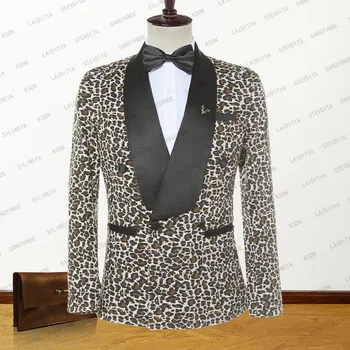2023 Сатен шал с леопардовым принтом, на ревера, Високо Качество, Перфектен Нов Годеник, Италиански Дизайн, Мъжки костюм по поръчка, Сако, яке, палто