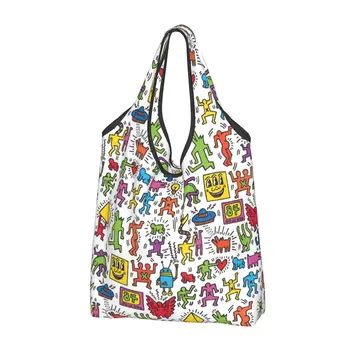 Чанти за пазаруване в стил поп-арт, танцьор, Графити, торби за Многократна употреба за хранителни стоки, чанти за отпадъци с Голям капацитет, чанти за рециклиране, Миещи чанти
