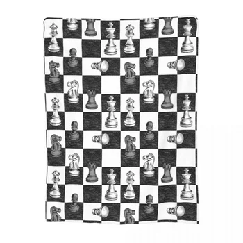 Настолна игра, Шахматни фигурки, Клетчатое одеяло, Фланелевая легло с принтом, черно-бяло покривало за легло в клетката, каре Relax Super Quilt