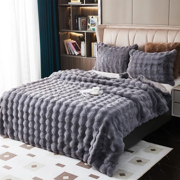Одеяло от изкуствена кожа заек за зимата, луксозно топлина, супер удобни завивки за легла, висок клас топло зимно одеало за диван