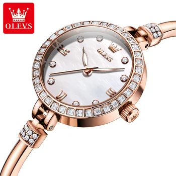 OLEVS 5585 Луксозни Бижута Ръчен Кварцов Нови Най-Продаваните Часовници Директна Продажба на Дамски Часовници С Пълна диамантен пръстен