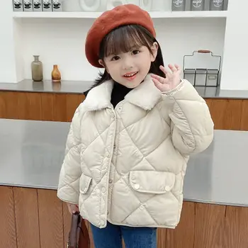 Детско палто 2-6 години, Корейската версия на Памучни якета за Момчета и Момичета, Дебело и топло Зимно яке с кожа яка