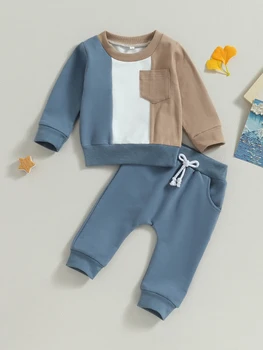 Комплект дрехи за бебета, момичета и момчета, скъпа hoody контрастен цвят, върхове с штанами на експозиции, идеалната есенна дрехи за бебета