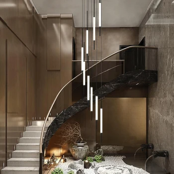 Модерна led подвесная полилей с дълга линия, висящи осветителни тела за хол на вилата, луксозно осветление за хранене, домашни стълби