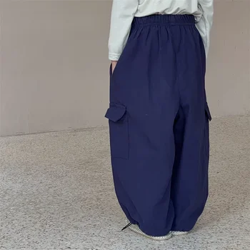 Детски панталони 2023 Пролет-есен, нови Корейски стилове, панталони-карго джобове за момчета и момичета, комбинезони, ежедневни панталони, модерни обикновена