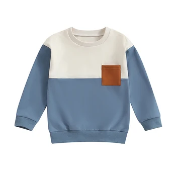Hoody за момче 3-7 години в контрастен цвят, с кръгло деколте, пуловери с дълги ръкави, есенни блузи за деца, мила есен облекло