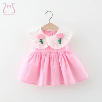 Лятна рокля с къси ръкави за момичета, розови цветя, скъпа детски дрехи, детски костюми за деца 0-3 години