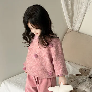 Пуловер за корейски момичета 2023, Есен/Зима, Нов сладък комплект за плетене, шапка, Пуловер от светлата прежда, Детски сладък топчета за коса