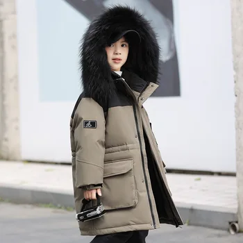 Нови зимни якета за момчета, Модни детски якета, Дългата Плътна горна дреха, паркове от 85% патешко пух, Размер 120-160 см
