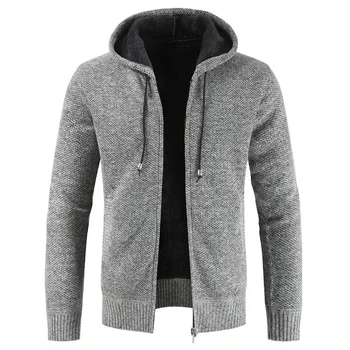 Мъжки зимни дебел, мек вълнен плат топъл пуловер, палто с цип, жилетка от твърда козина с качулка, джъмпери, Мъжки възли пуловери с дълъг ръкав, M-3XL