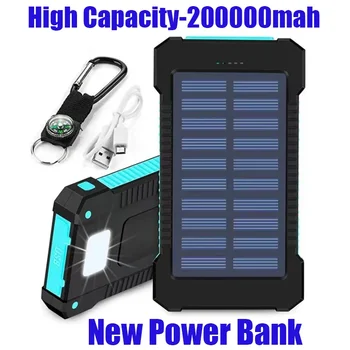 Оригинален 200Ah Открит Преносим Банка на Слънчевата Енергия Водоустойчив USBcompass Външно Зарядно Устройство за iPhone SmartphonePower BankLEDLight